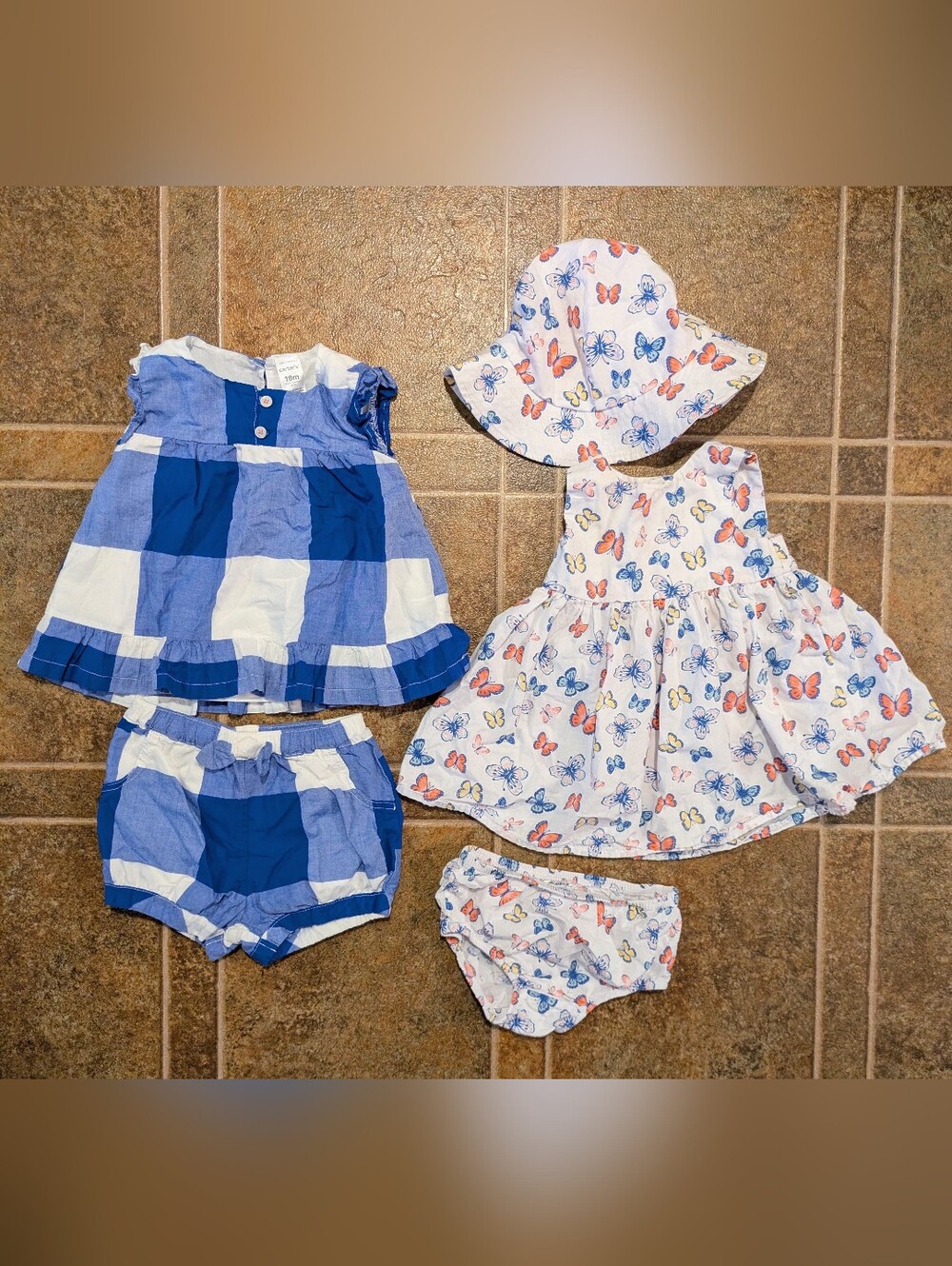 Baby Girl 18 Month Summer Outfit Sets - Blue Gingham & Butterfly Prints